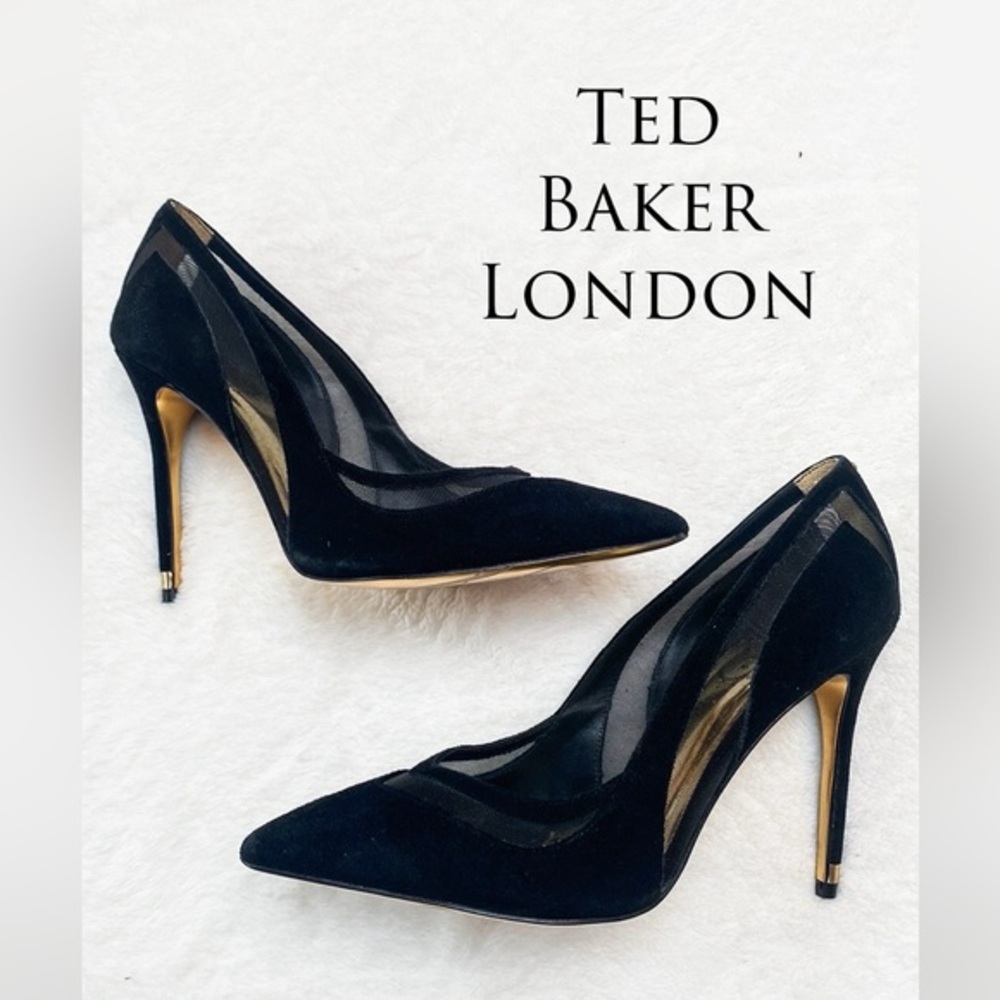 Ted Baker Black Pointed Mesh & Suede Stiletto Pumps